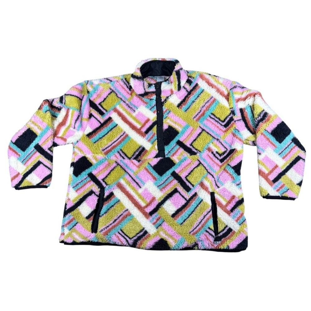 Hurley Pink Spring Geo Fleece Plush Snap Long Sleeve Pullover Sweater Womens XXL